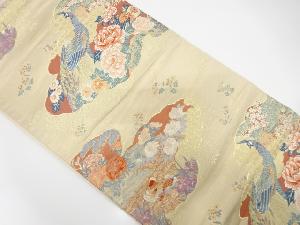 雲取りに孔雀・鴛鴦・草花模様織り出し袋帯